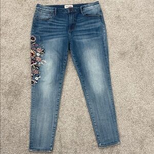 DRIFTWOOD Beau Blue Skinny Jeans with Floral Embroidery